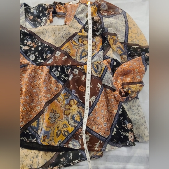 #35 American Eagle Floral Patchwork Square Neck Tie Back Babydoll Top, Medium - Picture 8 of 10
